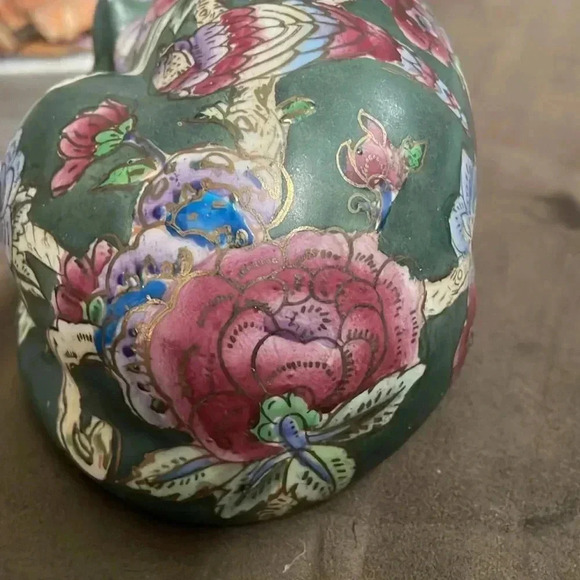 Chinese satsuma sleeping cat figure enamel floral porcelain - Picture 5 of 7